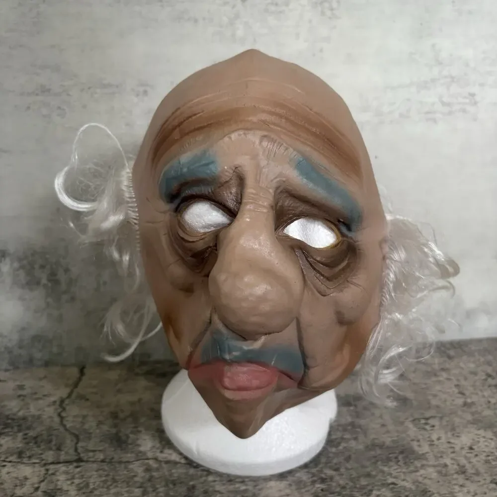 Vintage Halloween Latex Old Man White Hair Mask Scary Hairy Adult Topstone